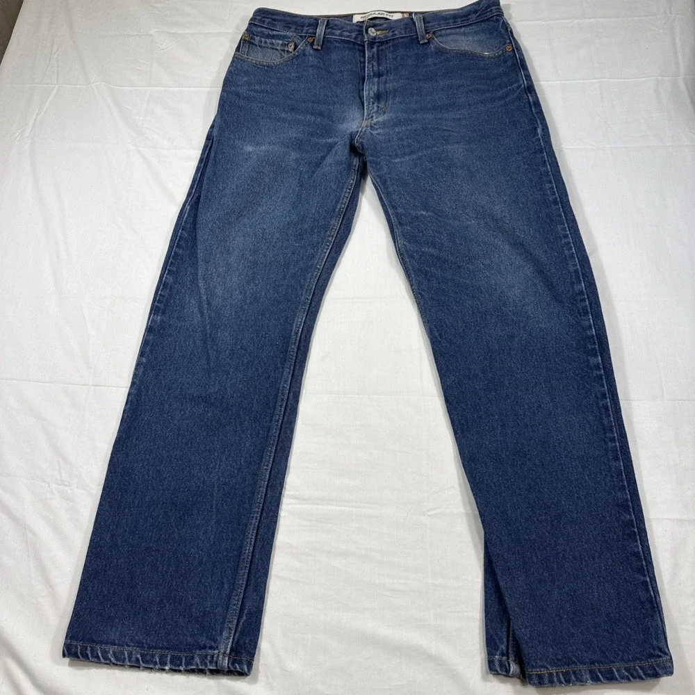 JEANS Levis 505 Mens 36X32 Regular Fit Blue Cotton Denim Zipper Fly Pants